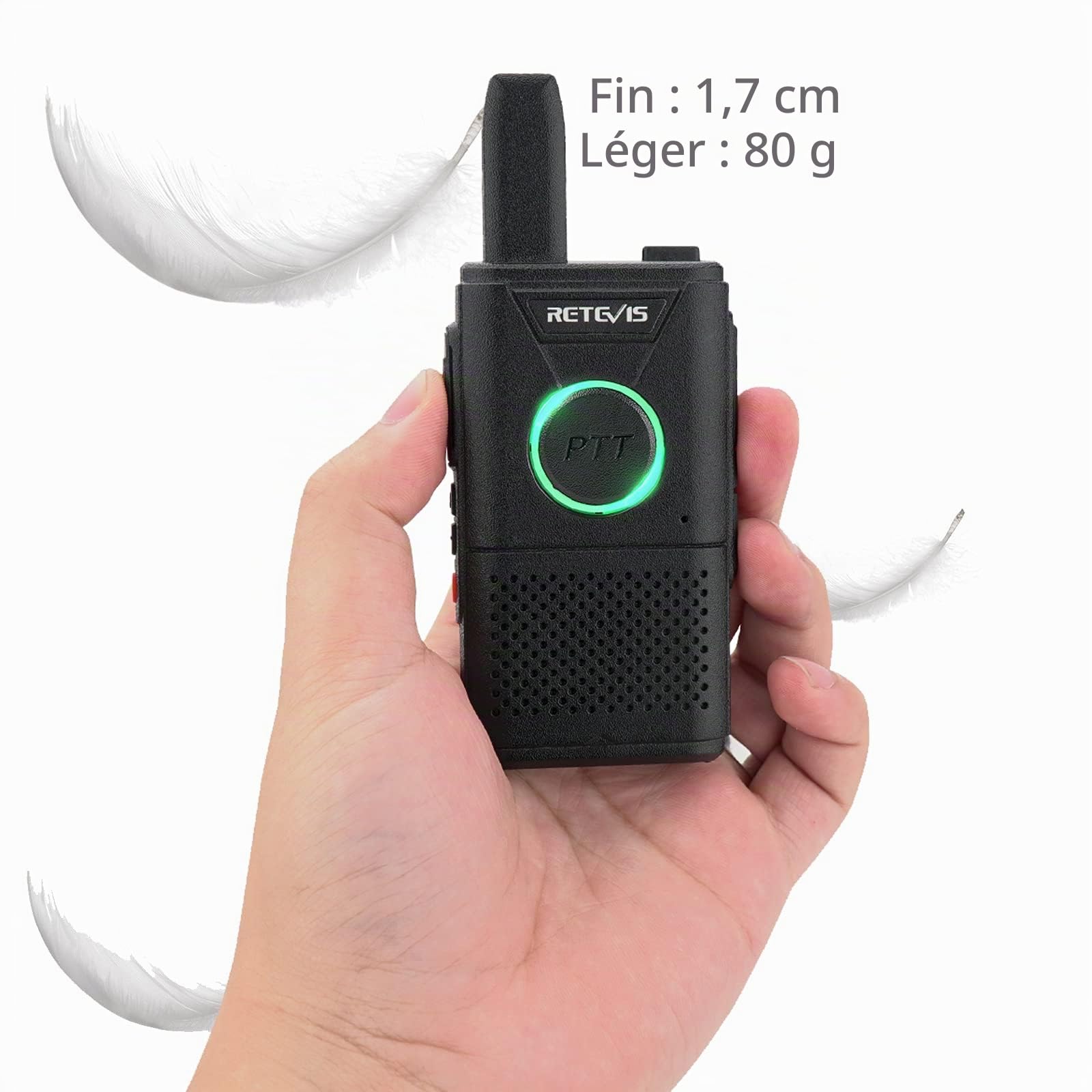 Retevis RT618 Talkie Walkie sans Licence, PMR446 Double PTT VOX Scan Moniteur 16 Canaux,Talkie Walkie per Famiglia, All'aperto (2 Pièces, Noir)