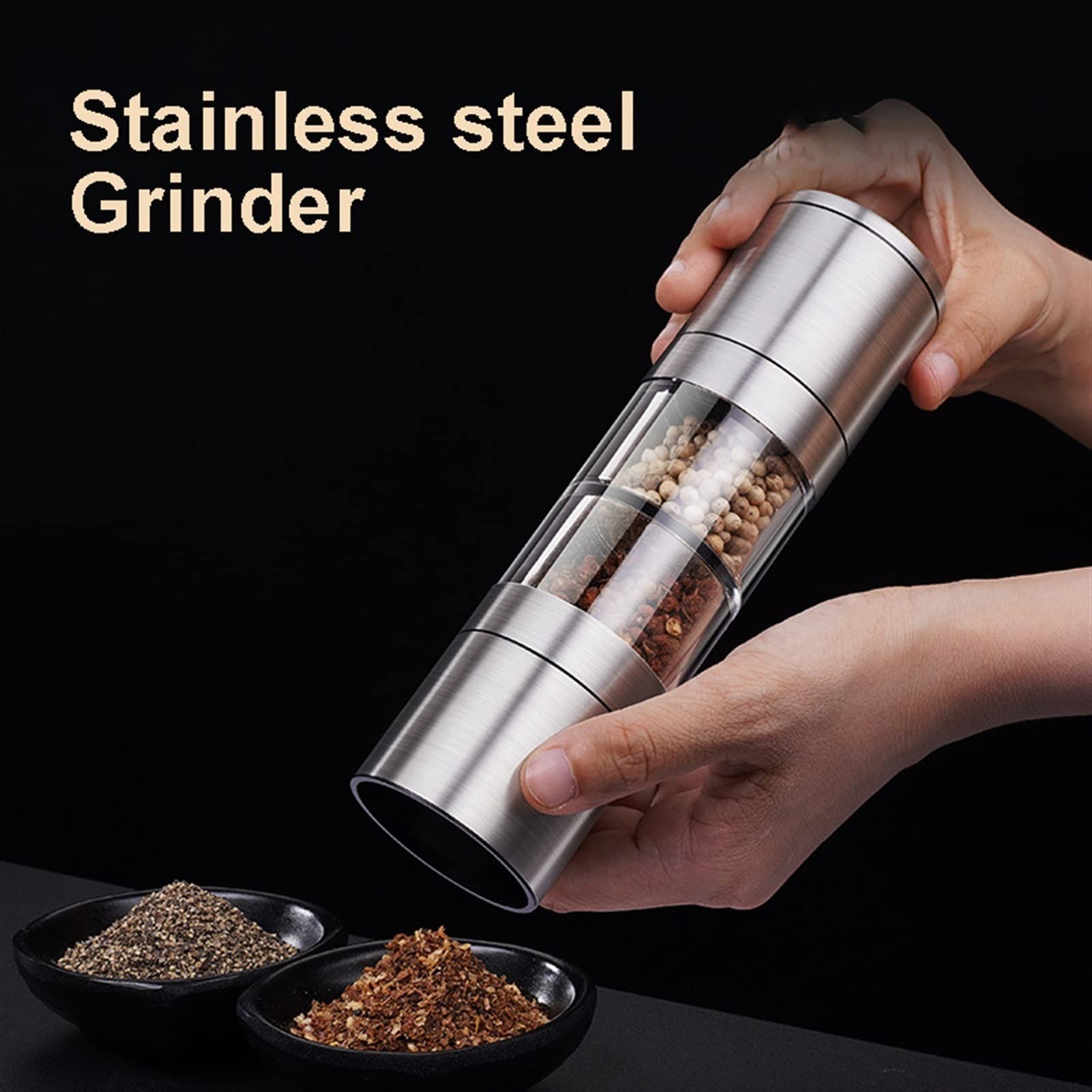 Młynek do przypraw ze stali nierdzewnej podwójna głowica młynek do soli i pieprzu maszyna pulweryzator shakers słoik na przyprawy, butelka na przyprawy, solniczka i pieprzniczka