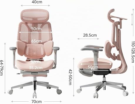 Hbada E3 Air Ergonomic Office Chair - 3-Zone Lumbar Support 4D Headrest 4D Armrests Desk Chair with Footrest Air Pink