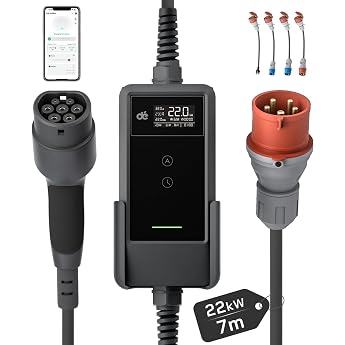 d  Mobile Wallbox/Charging Station 22 kW App [3-Phase|7m|6-32A] with Complete Set Charging Cable CEE 32A to Type 2 and EV Charger for Model Y/3 ID.3/4/5 MG4 EX30 e-up e-tron and other EV/PHEV