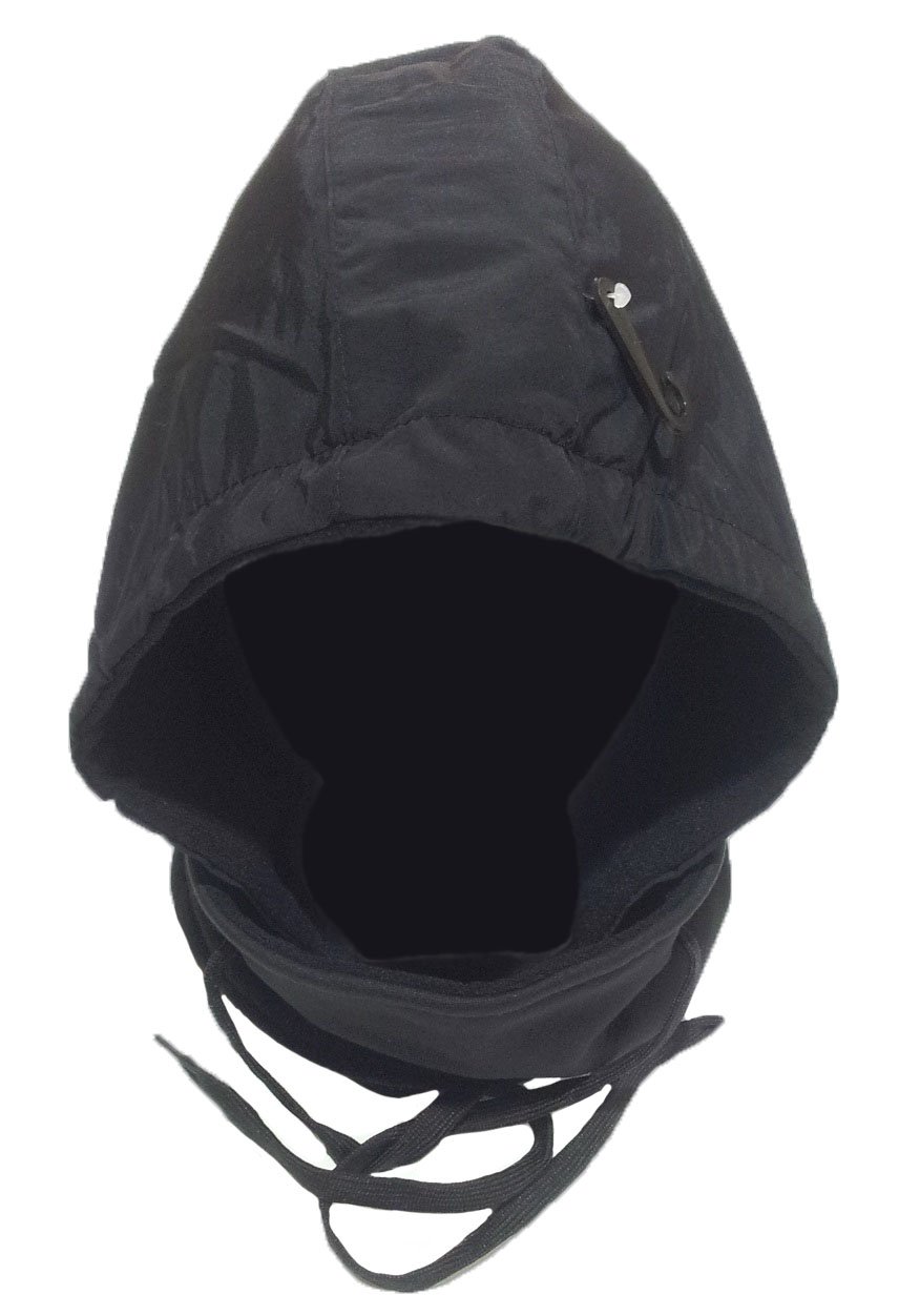 I-Smalls Men's Black Autumn Winter Heavy Shower Proof Ski Fleece Snood Neck Warmer Scarf Balaclava With Draw String In