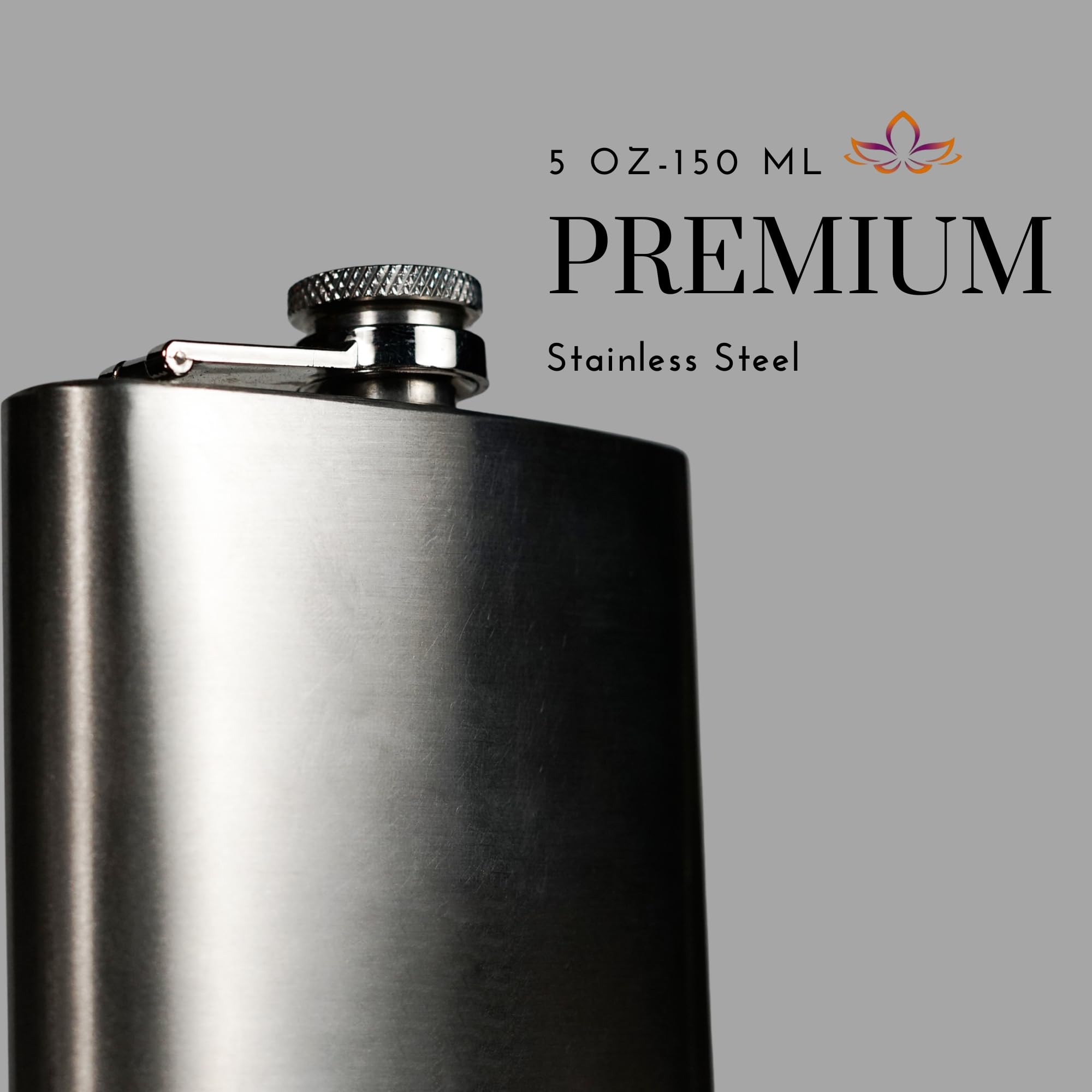 Perlotus 5 Oz 150 cc Cep Tipi Vidalı Kapak Çelik Konyak Viski İçki Matarası(Hunili)