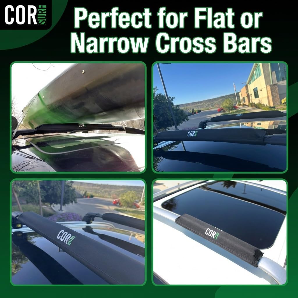 COR Surf Aero Car Roof Rack Pads for Surfboard, Kayak, SUP, Snowboard, Surfboard, Paddleboard and Canoe for Large and Flat Style Aero Bars