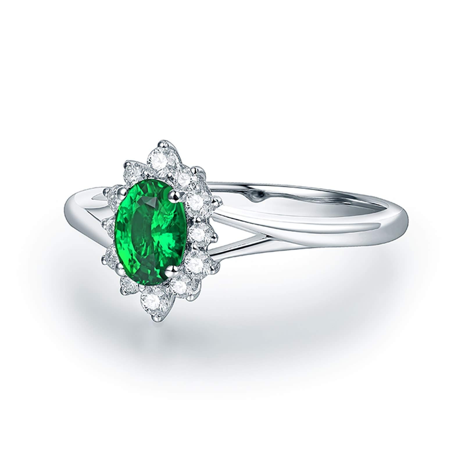 Anillos de piedras preciosas para mujer, oro de 18 quilates/plata de ley 925 con forma de flor con esmeralda creada en laboratorio, anillo de compromiso de 1 quilate, esmeralda sintética Cubic Zirconia