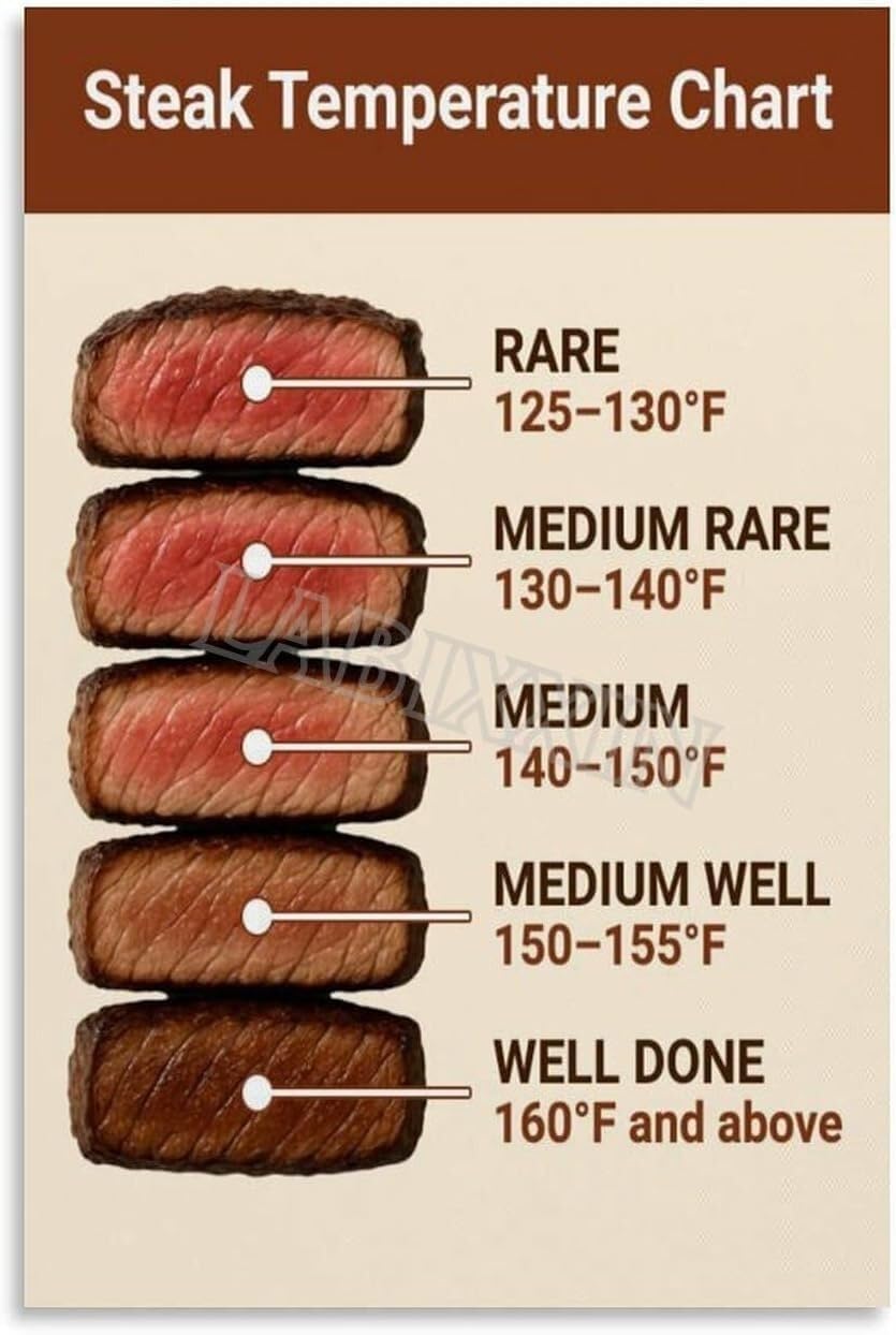 Fopure Framed Meat Doneness Guide Steak Internal Temperature Chart For Cooking And Grilling Kitchen Poster