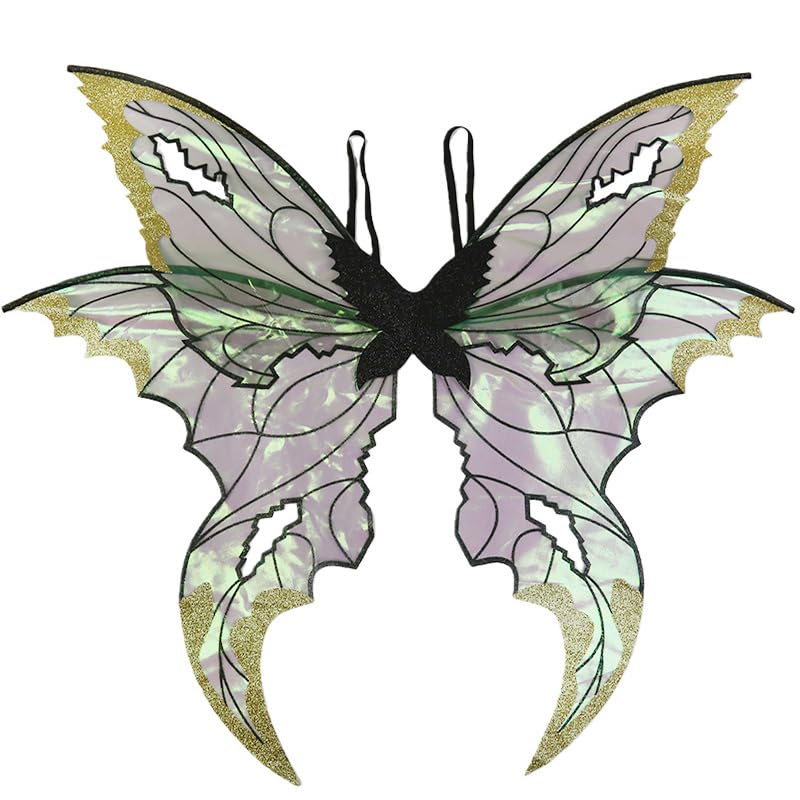 Barbotimer Womens Glitter Sheer Butterfly Wings Double Layered Cutout Fairy Wings Halloween Cosplay Costume Party Dress Up Prop (Black One Size)