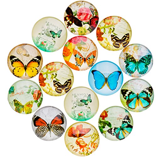 JIUZHU 14 Pieces Butterfly Patterns Glass Refrigerator Magnets Fridge Magnets Sets for Home Office Map Photo Cabinets Whiteboards Decorative