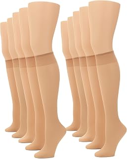 No Nonsense Women's Sheer Knee Highs with Comfort Top - 10 Pair Nylon Trouser Socks Value Pack, Made in USA