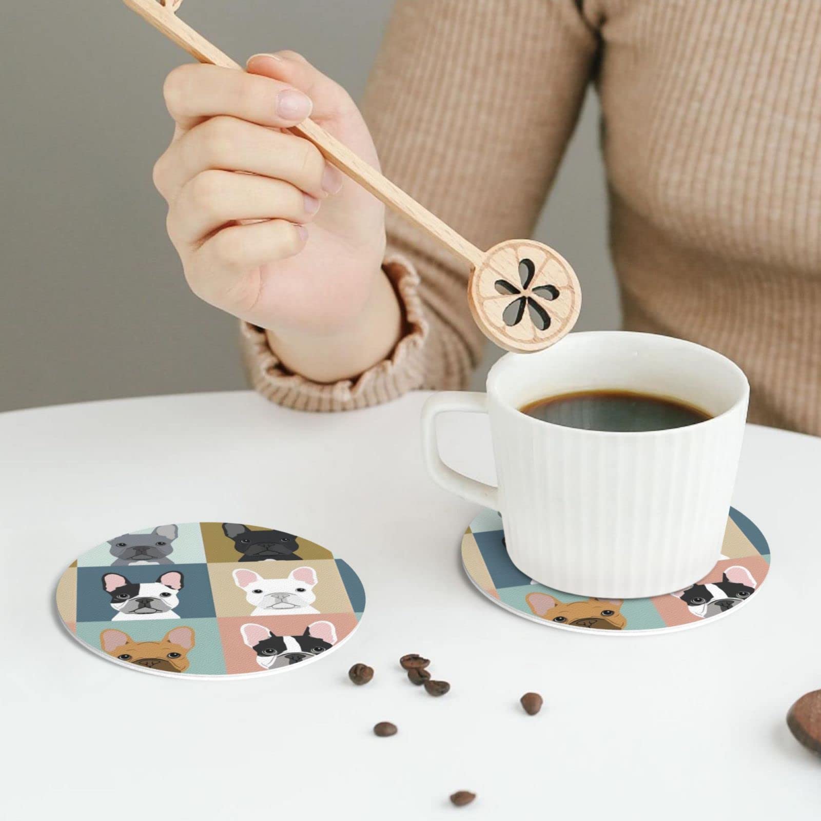 Destination Vinyl Set 4 Sottobicchieri Con Bulldog Francese Nero - Impermeabili 9x9cm, Regalo Da Cucina - 3