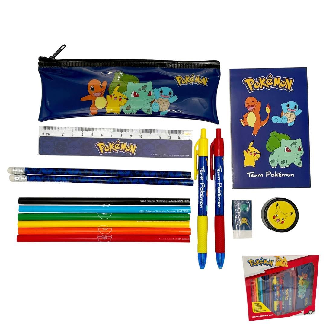 Pokémon Official Stationery Set – Pencil Case, Notebook, 5 Colouring Pencils, 2 HB Pencils, 2 Ballpoint Pens, Eraser, Sharpener & 15 cm Ruler – School Supplies Gift Set for Kids