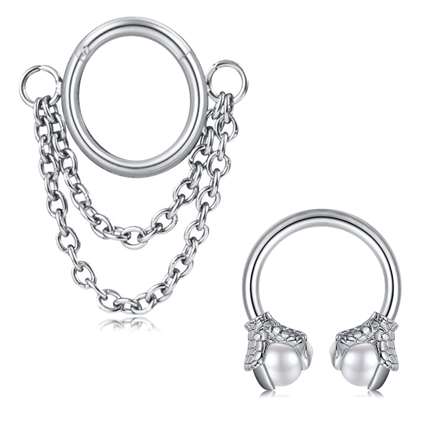 LAURITAMI2 Pieces 16G Nose Horseshoe Ring Septum Piercing Helix Tragus Surgical Steel Rook Conch Daith Earrings Jewelry Dragon Claws