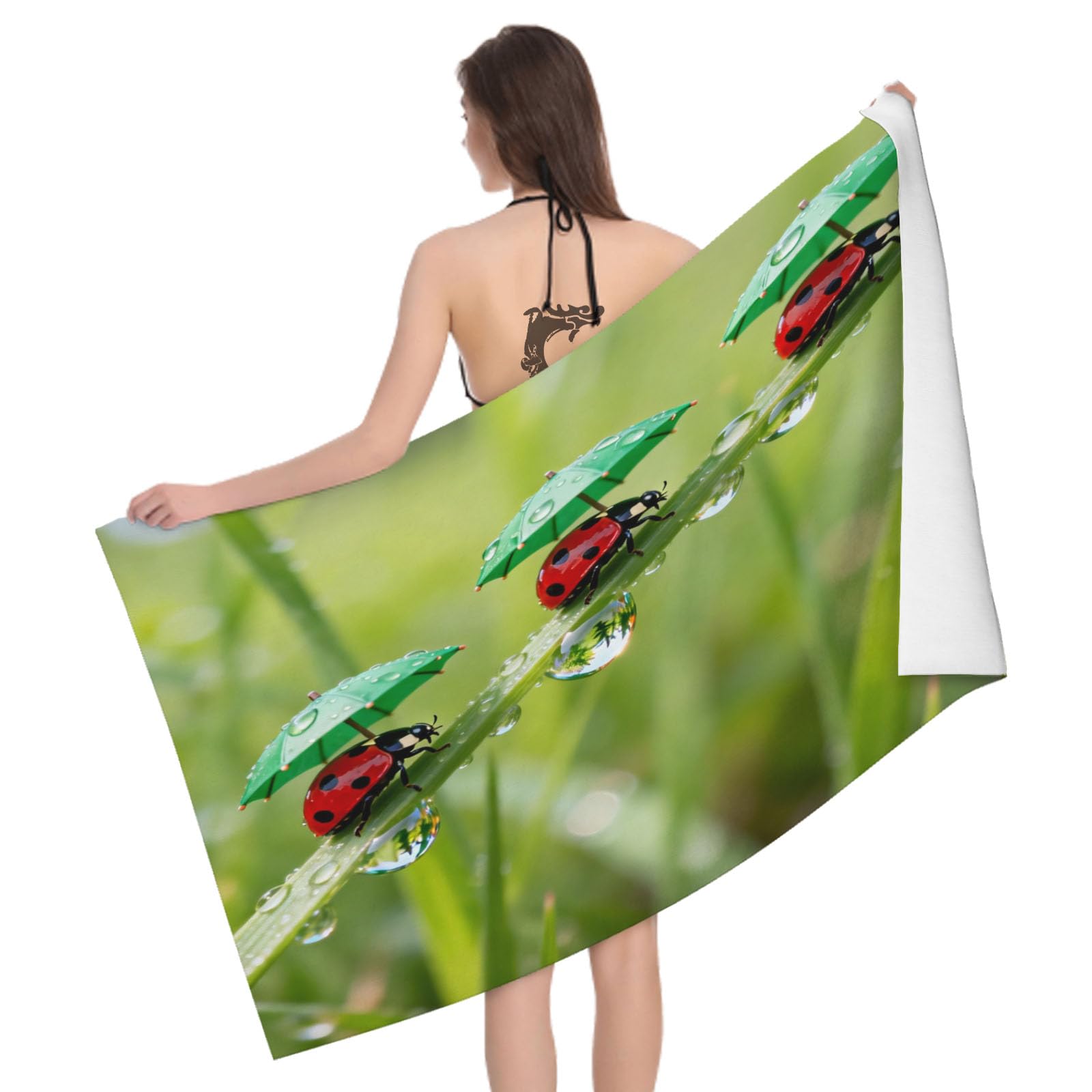 Leichong 3D Ladybug Beach Towel Large Microfiber Soft Quick Dry for Adults, Creativity Bath Towel Lightweight Soft Absorbent for Travel Swimming Pool Sports, 180 x 90 cm