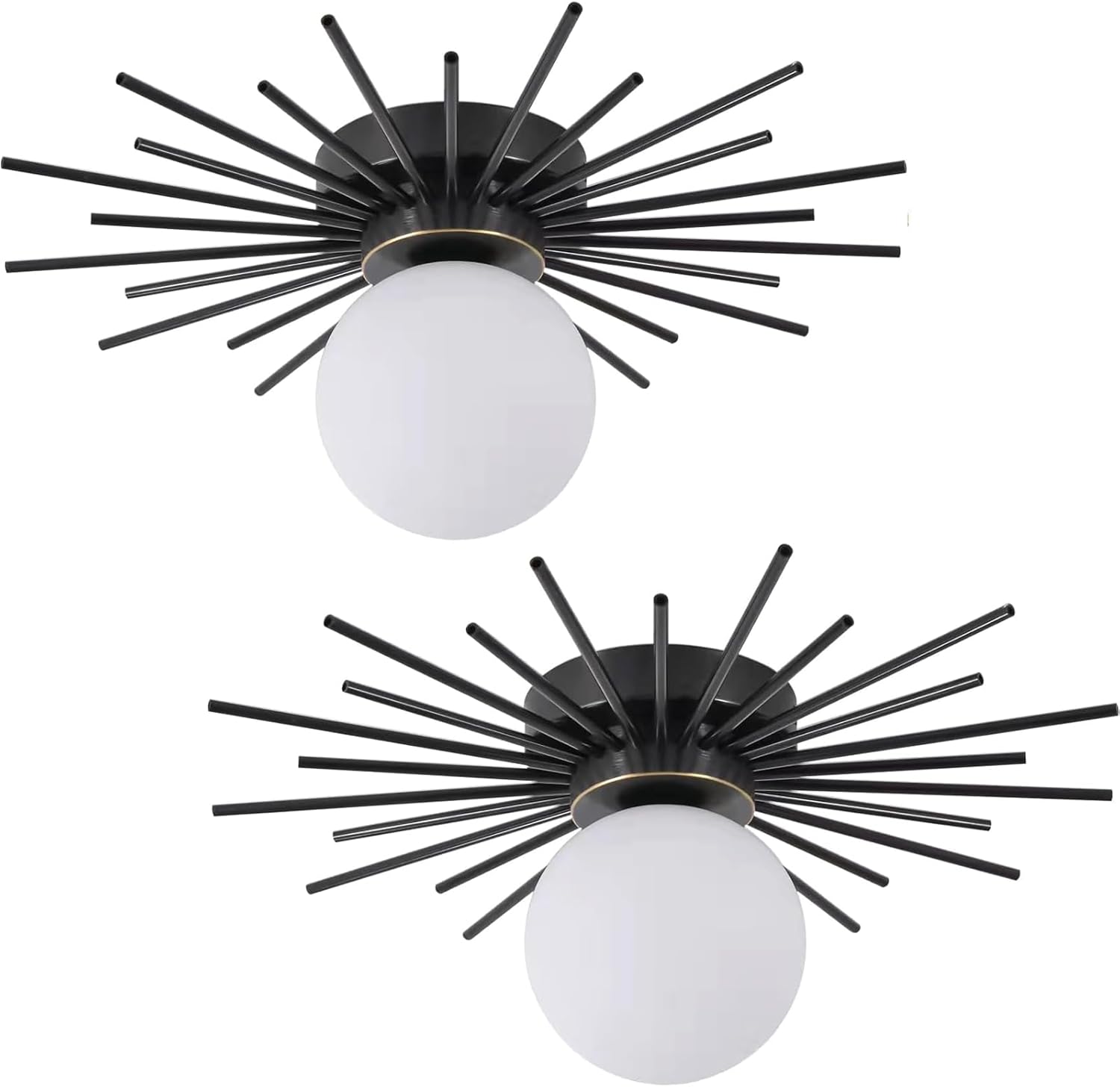 Glass Flush Mount Ceiling Light Gold Mid Century Modern Ceiling Lamp with White Glass Orb Shade, Brass Close to Ceiling Light Fixtures for Bedroom Hallway Foyer (1-Light)