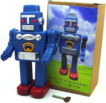 Charmgle Wind-up Robot Toy Retro Clockwork Walking Robots Tin Toy Store Props Home Decoration Blue
