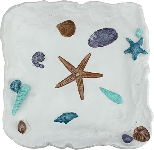 Afadorable Bandeja decorativa de resina con concha de mar, estrella de mar, anillo de almacenamiento de joyas, bandeja para llaves, bandeja de