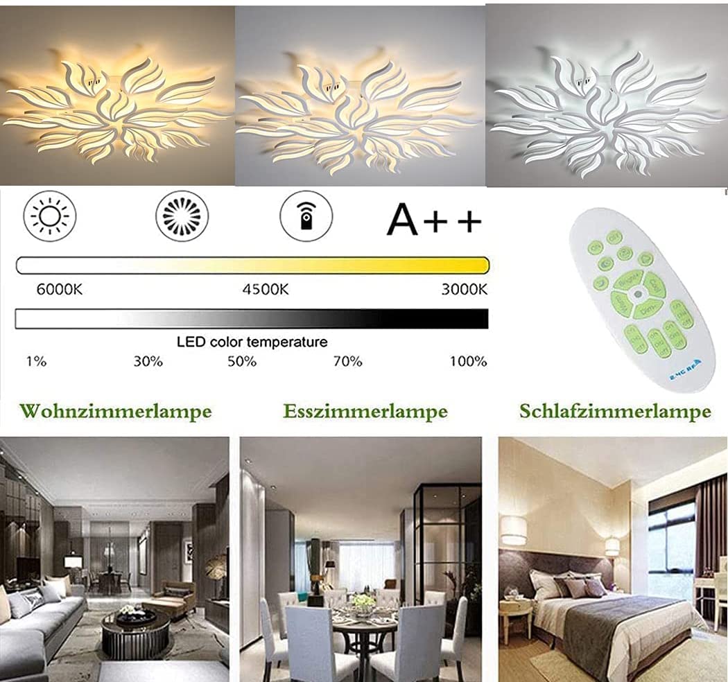 Plafondlamp Modern Interieur Grote LED Woonkamer Verlichting Dimbare Slaapkamer Bloem Plafondlamp Met Afstandsbediening Eetkamer Eettafel Voor Landhuis Keukens Badkamer,Wit,12 Flames