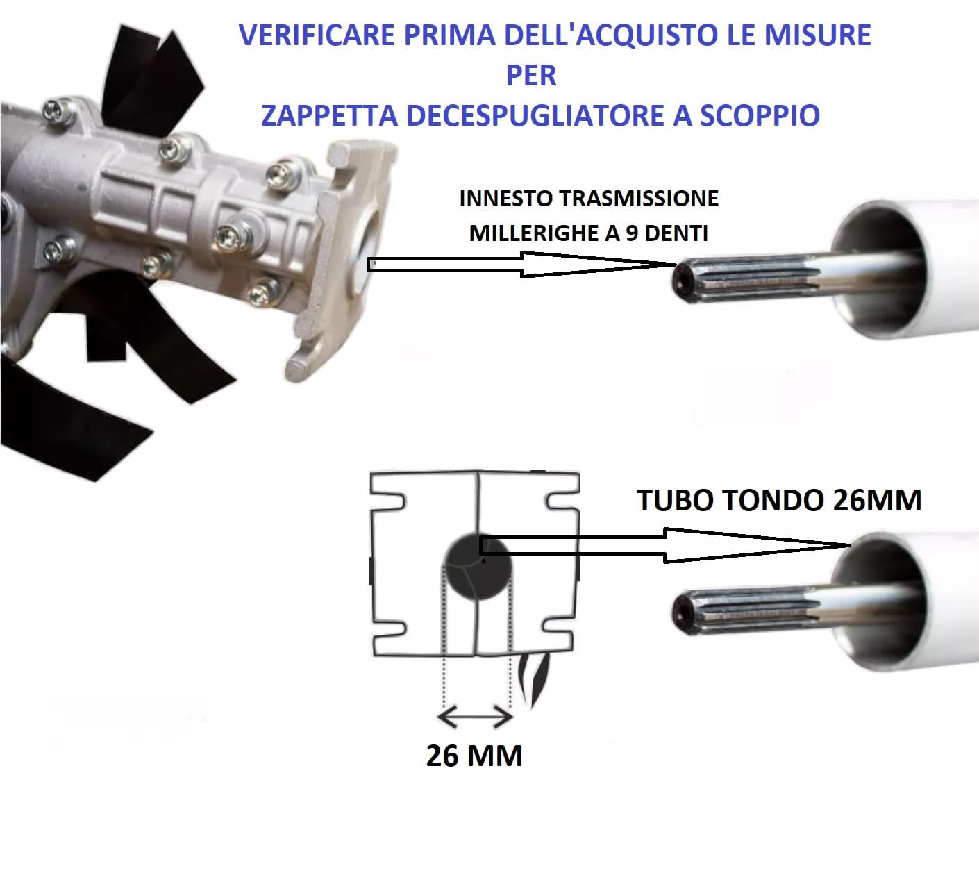 Accessorio Zappe per decespugliatore a scoppio motozappa Gruppo zappette decespugliatore motozappa fresa ingranaggio Zappe 9 denti Ø26 mm