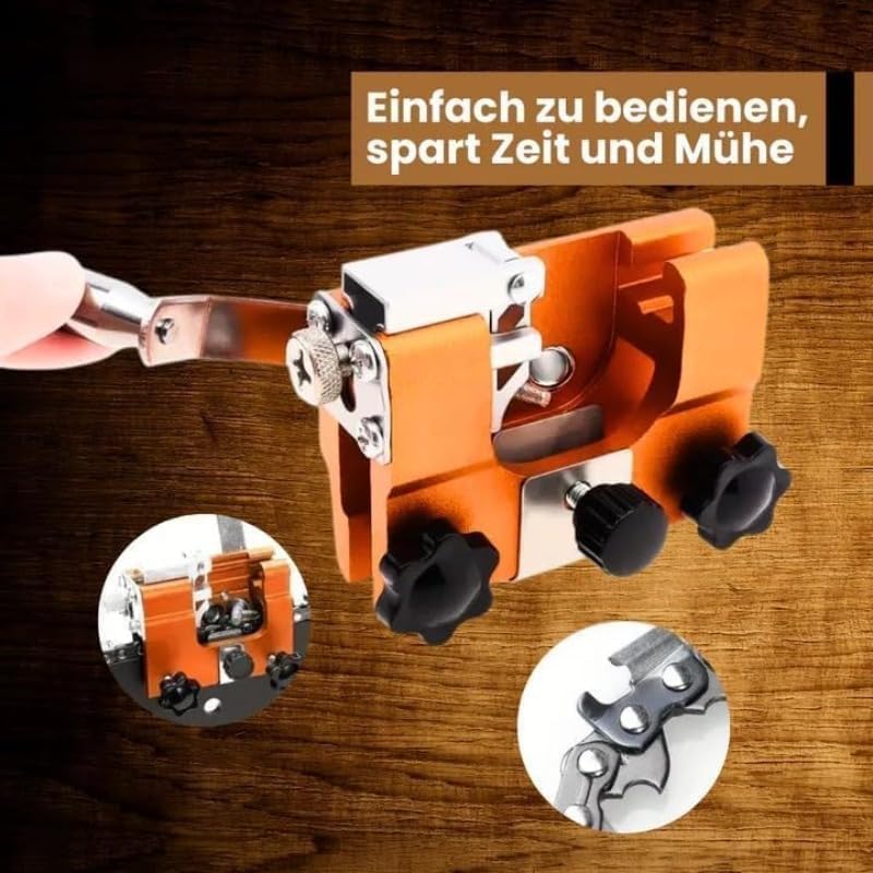 Qinux Klampero Kettenschärfer, Kettensäge Schärfgerät, Tragbar Handkurbeln Kettenschärfgerät, Sägekettenschärfgerät(5 Schleifköpfe)
