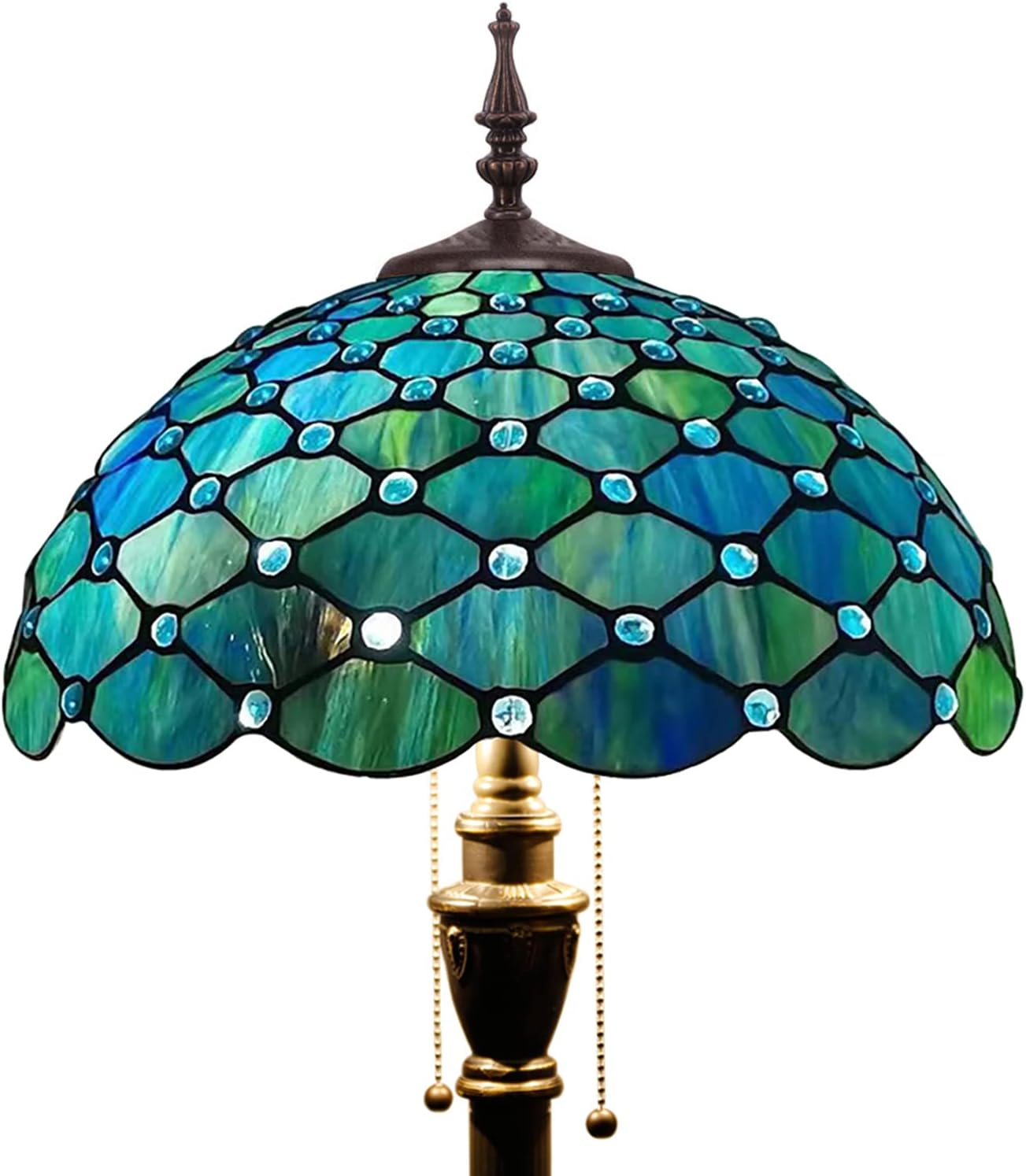 Tiffany Floor Lamp Stained Glass Lamp 16X16X70 Inch Antique Standing Reading Light (Sea Blue Pearl)