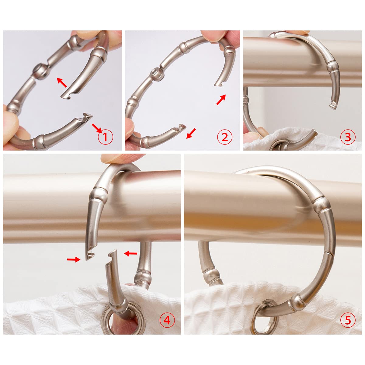 Utopia Alley Shower Hooks - Shower Curtain Rings for Bathroom - Rust Proof Shower Curtain Hooks for Shower Curtain or Liner - Set of 12, Brushed Nickel