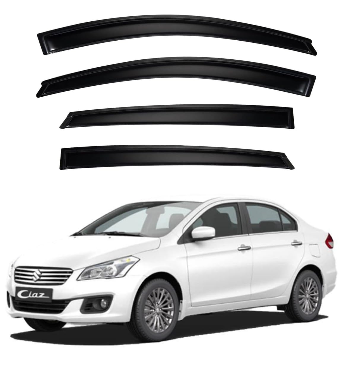 ShopClub Premium Smoke Car Door Visor Front+Rear Sun/Rain Guard Outside Mount Tape-On Window Visors Compatible with Suzuki Ciaz (2025)