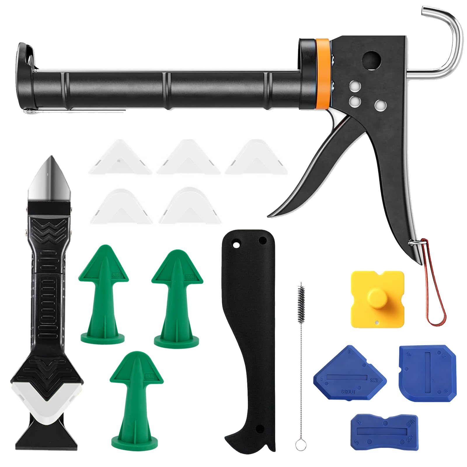 Professional Caulking Gun Kit with Caulk Remover & Scraper Tool