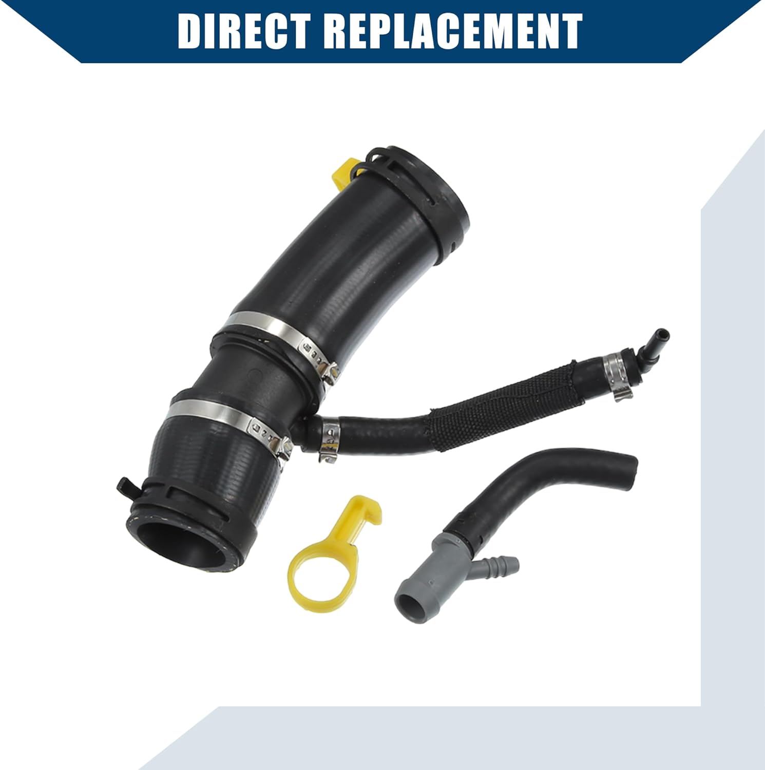 LR049990/LR045239 Thermostat Tube & Heater Outlet Hose for Land Rover Range Rover, Discovery, Defender / Black Rubber & Metal / 1 Set