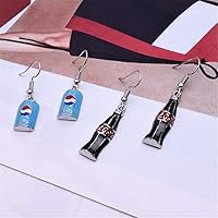 Vista 2 de Aretes de comida con diseño de pizza, diseño de perro caliente, hamburguesa, aretes colgantes con botella de cola para mujeres y niñas