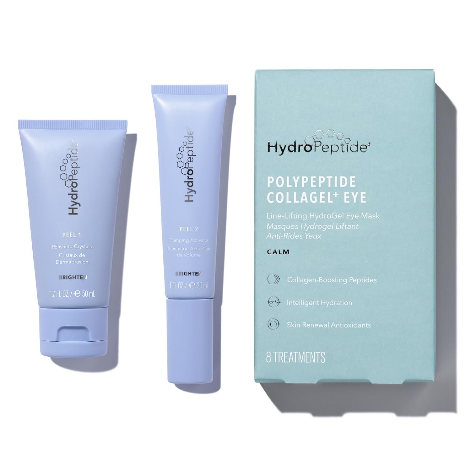 HydroPeptide Polish & Plump Face Peel and PolyPeptide Collagel+ Eye Masks Bundle (1 Set and 8 Treatments)