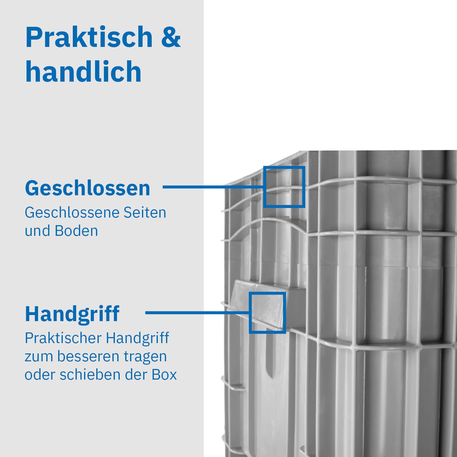 Großbehälter mit 4 Rollen und 285 Liter Volumen 104x64x79 cm | Transportwagen | Großer Behälter als Umzugsbehälter, Transportbox, Lagerbehälter (Grau, Ida XL Rollen)