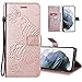 Produktbild COTDINFOR Etui für Nokia 2.1 Hülle PU Leder Cover Schutzhülle Magnet Flip Handytasche im Bookstyle Kartenfächer Lederhülle für Nokia 2.1 2018 Big Butterfly Rose Gold KT.