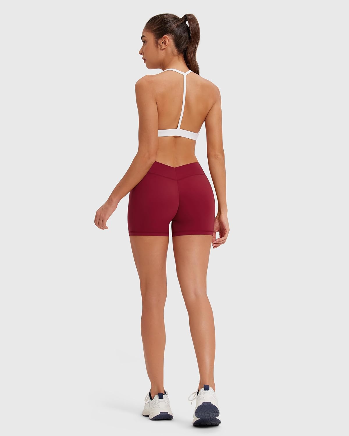 MOOSLOVER Women 2 Piece Workout Sets Layered Halter Sport Bra V Back Gym Shorts Yoga Outfits - Image 3