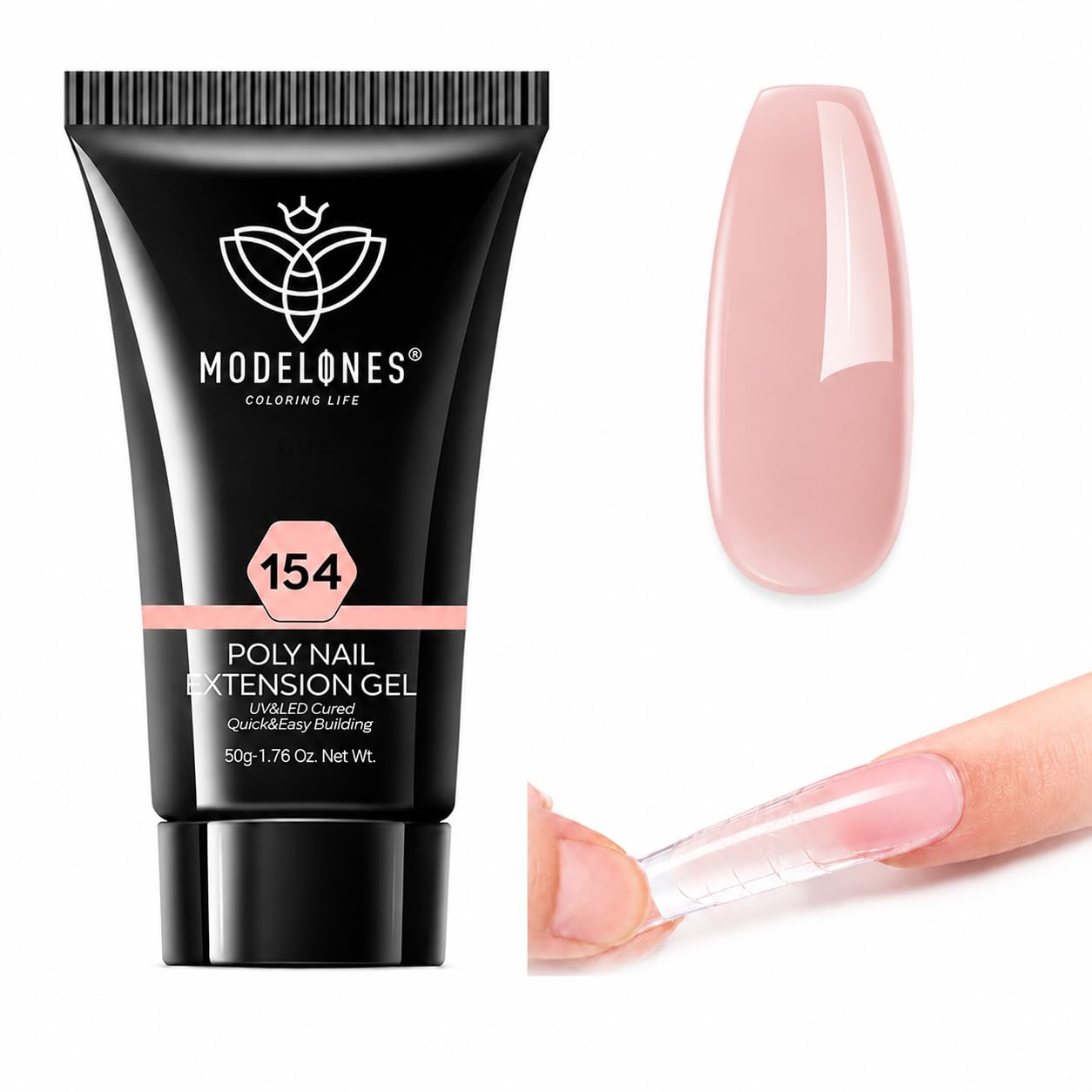 Modelones Polygel 50 ml 1,76 uncji lekki żel do modelowania paznokci z moreli, trwały, naturalny wygląd, pogrubiający żel akrylowy do paznokci dla początkujących i profesjonalistów