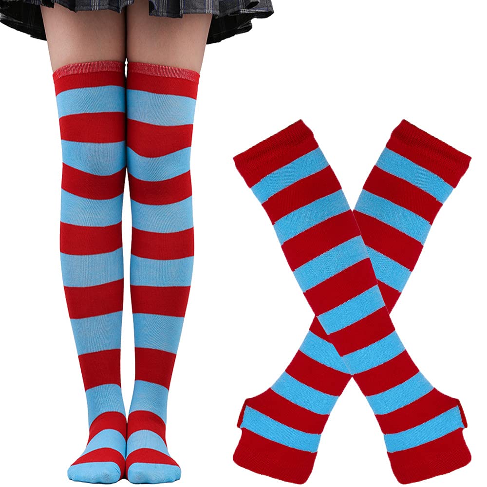 DRESHOW Calcetines Hasta la Rodilla Cosplay Casual Sobre la Rodilla Medias Hasta el Muslo Calcetines Largos Guantes Sin Dedos para Mujer Niña