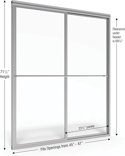 Miniatura 2 de Basco Deluxe - Puerta de ducha deslizante con marco, se adapta a apertura de 45 a 47 pulgadas, vidrio transparente, acabado plateado