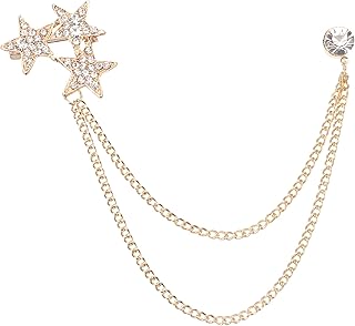 PATIKIL スターチェーンブローチピン 輝くスタータッセルチェーンハンギングファッションクリス タルラ ペルスーツピン 女性用男性用服ドレスブーケコート帽子用 金色トーン