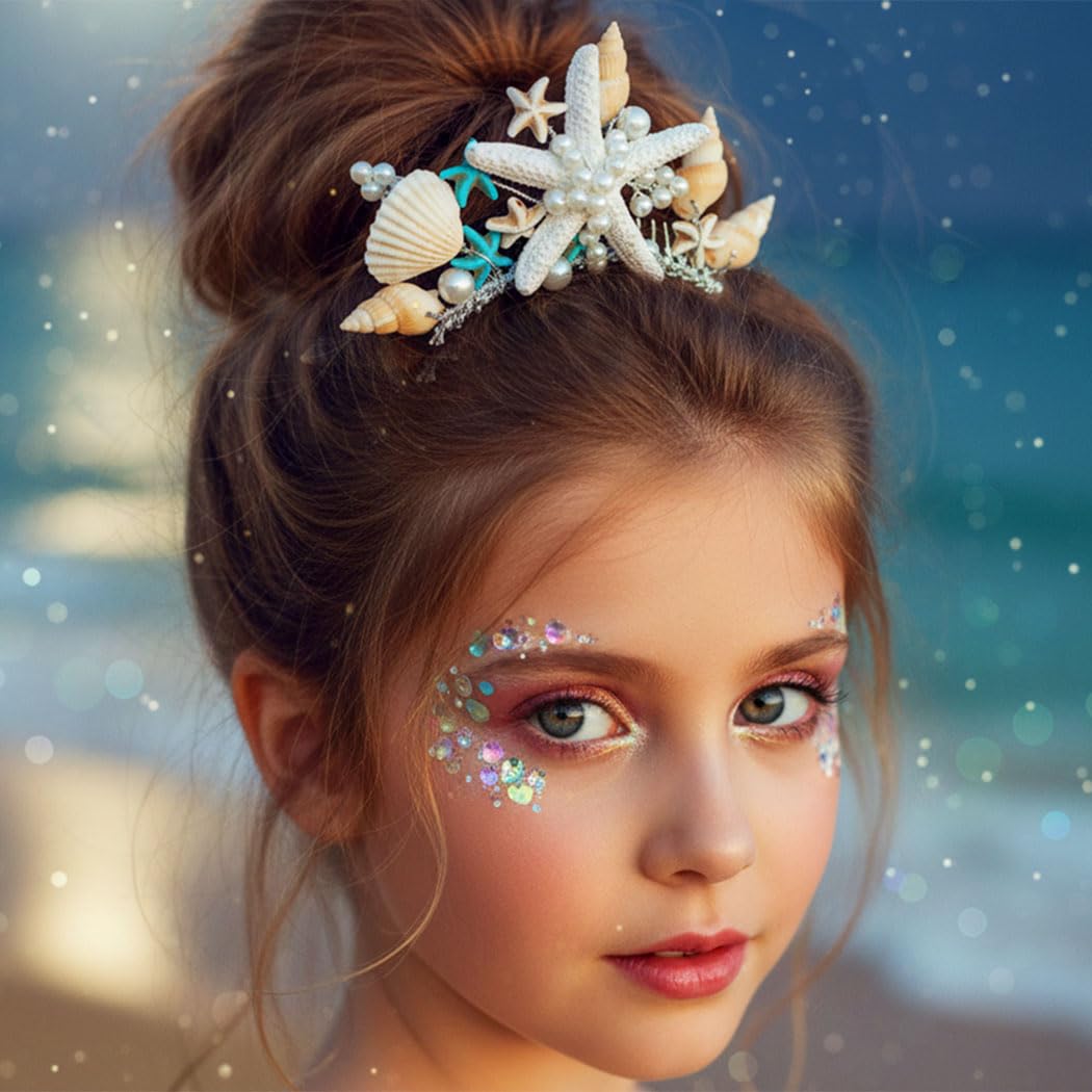 Kilshye Starfish Tiara Comb Silver Beach Seashell Hair Combs Mermaid Hair Accessories for Girls - Image 2