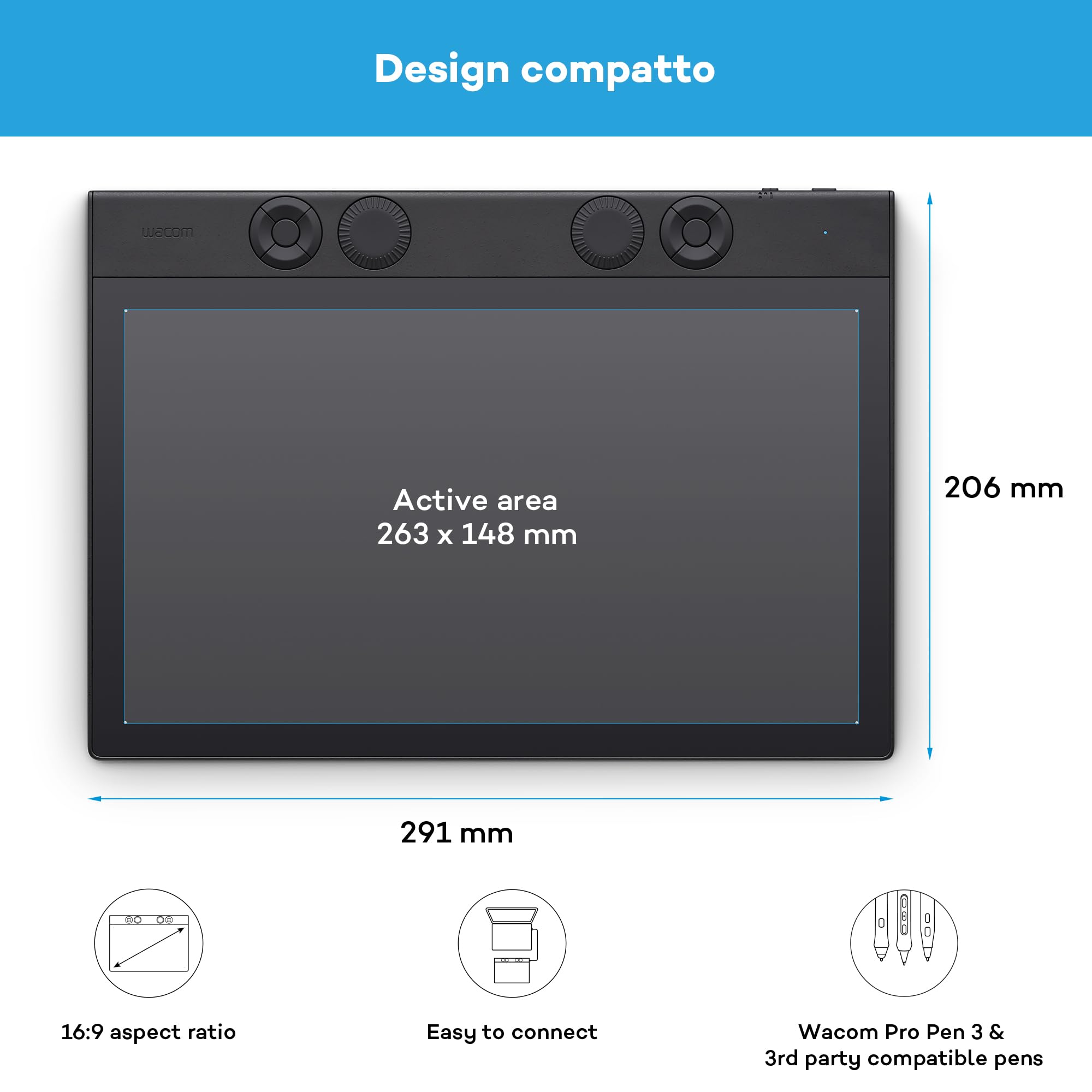 Wacom Intuos Pro Medium – tavoletta grafica compatta e leggera, tablet con penna con Wacom Pro Pen 3, ideale per illustratori, designer ed editor che cercano precisione e performance professionali
