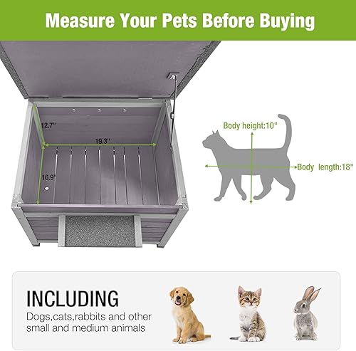 Miniatura 5 de GUTINNEEN Casa para gatos al aire libre Conejera de madera para conejos, refugio para gatos salvajes, jaula de conejo, hábitat de conejillo de