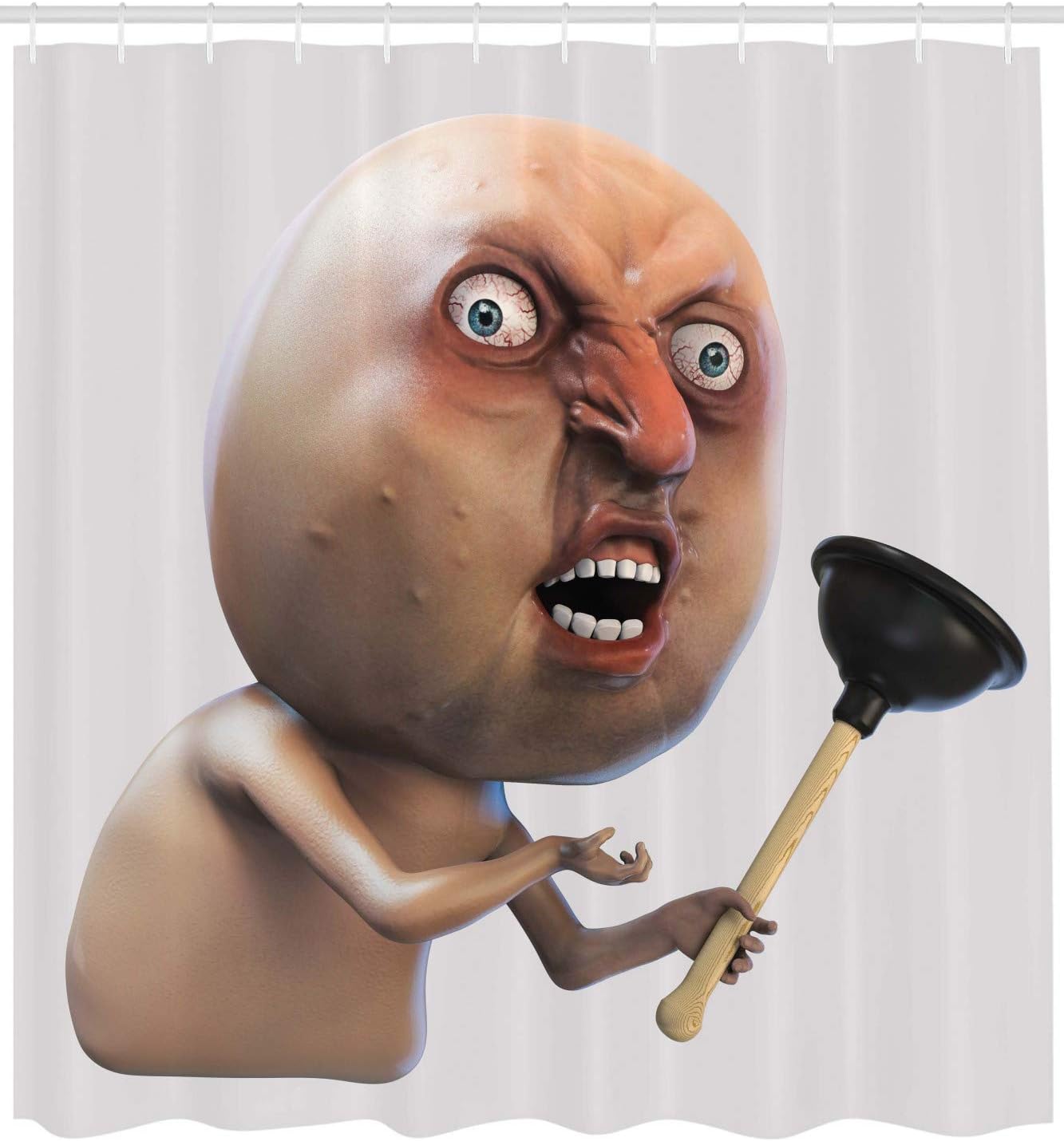 Ambesonne Humor Shower Curtain, Why You No Plunger Guy Meme Face Angry Grumpy Washroom Design Print, Cloth Fabric Bathroom Decor Set with Hooks, 69" W x 70" L, Tan and Peach