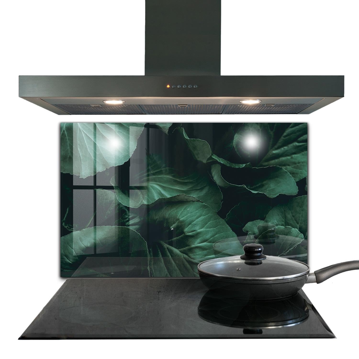 Panneau de cuisine 100x70 verre trempé mural autocollant feuilles vert foncé Wallfluent
