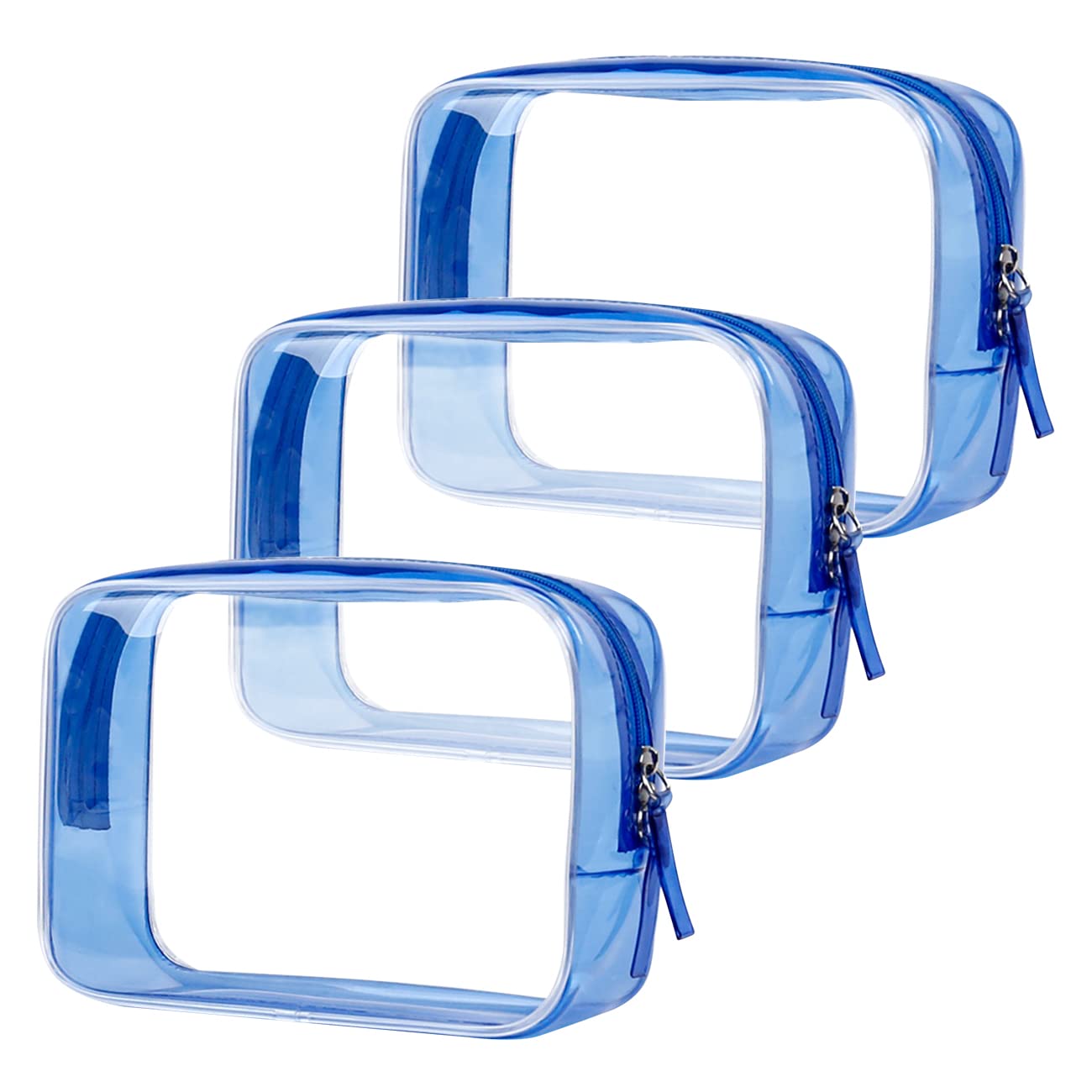 VASCHY 4 Piezas Neceser Transparente, Neceser de Aseo para Viaje Avion Bolsa de Cosméticos Mujer Bolsas Transparentes PVC Impermeable para Hombre Organizador de Viaje para Almacenamiento BañO, Azul