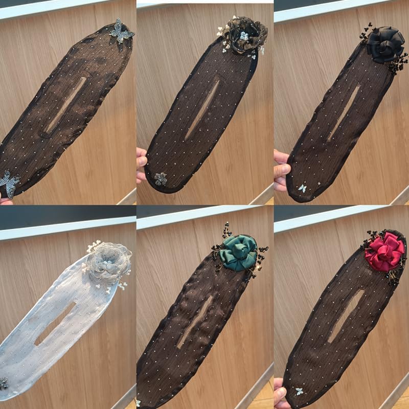 Miniatura 4 de Moño hábil de flores bordadas a mano, moño hábil, pinza para el pelo de bola, rodillo de moño de pelo de flores, fabricante de moños de tela