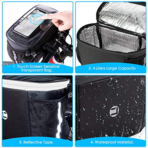 WOTOW Bike Handlebar Insulated Bag, Bike Front Phone Bag