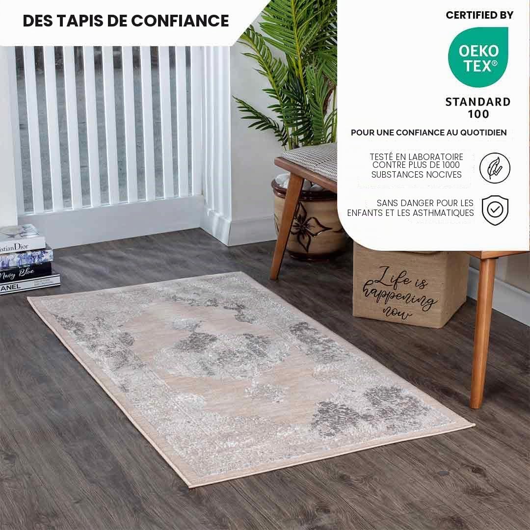 Livabliss Tangier Tapis vintage pour couloir, salon, 80 x 150 cm, style scandinave neutre, style bohème, poils naturels faciles d'entretien, beige, 80 x 150 cm