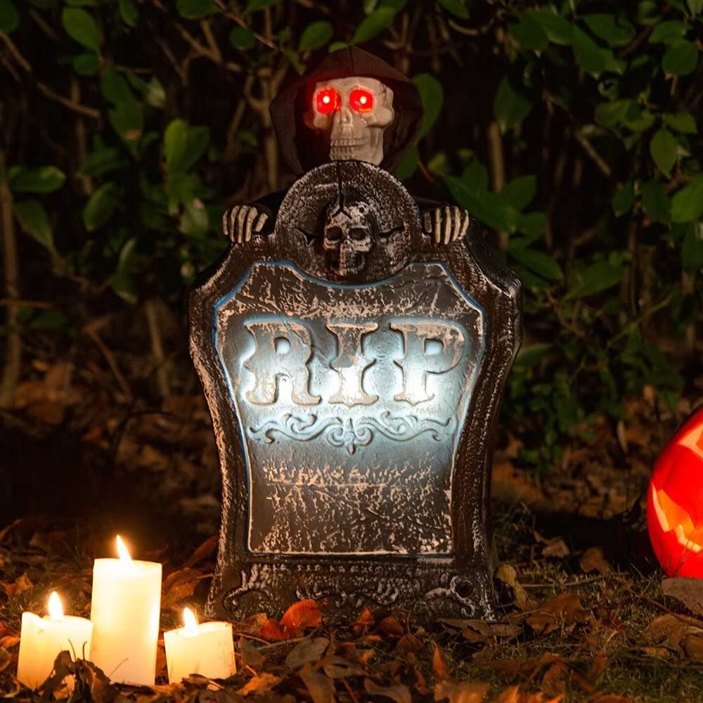 19" Halloween Decorations Resin RIP Graveyard Tombstone with LED Lights