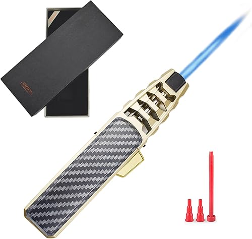 DOUBFIVSY Encendedor de butano con caja de regalo, encendedor de butano recargable a prueba de viento para puros, parrilla, barbacoa, velas,