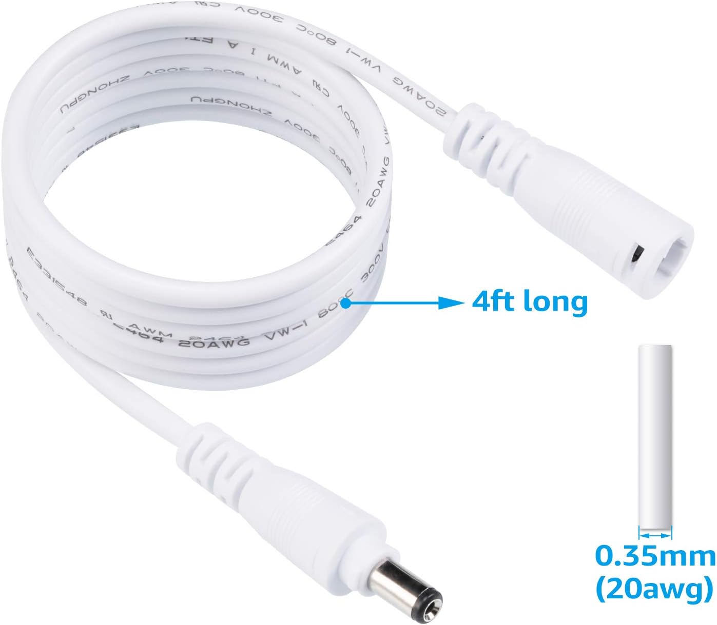 TORCHSTAR 4ft Extension Cable, for LED Recessed Lighting with Junction Box, Slim Downlights, Ultra-Thin Lights Accessories, UL Listed Interconnect Cord, Pack of 6