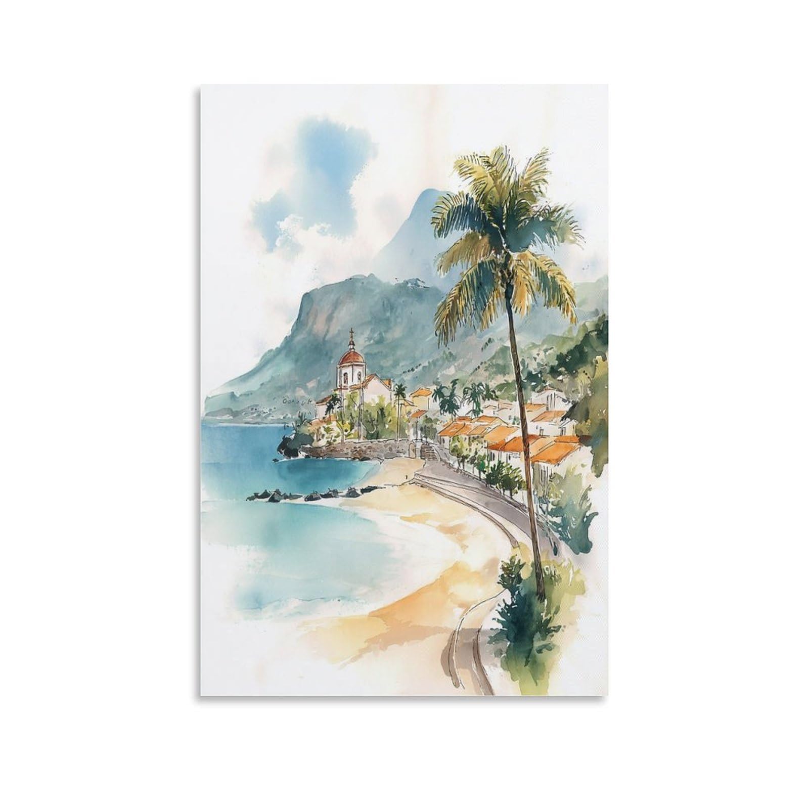 XWYMXZ Martinique Watercolor 20x30inch(50x75cm) Vintage Travel Poster Watercolor Canvas Art