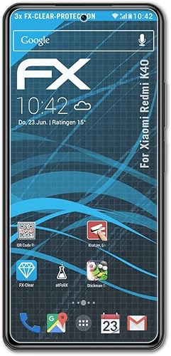 atFoliX Película protectora de pantalla compatible con Xiaomi Redmi K40, película protectora FX ultra transparente (3X)